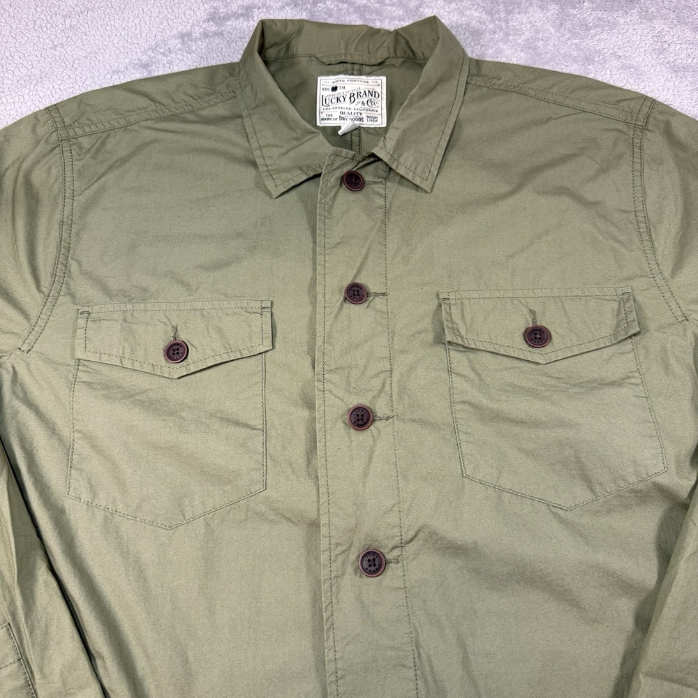 Lucky Brand Button Down Long Sleeve Shirt Jacket Shacket Sz XLarge Olive Green - Picture 3 of 11